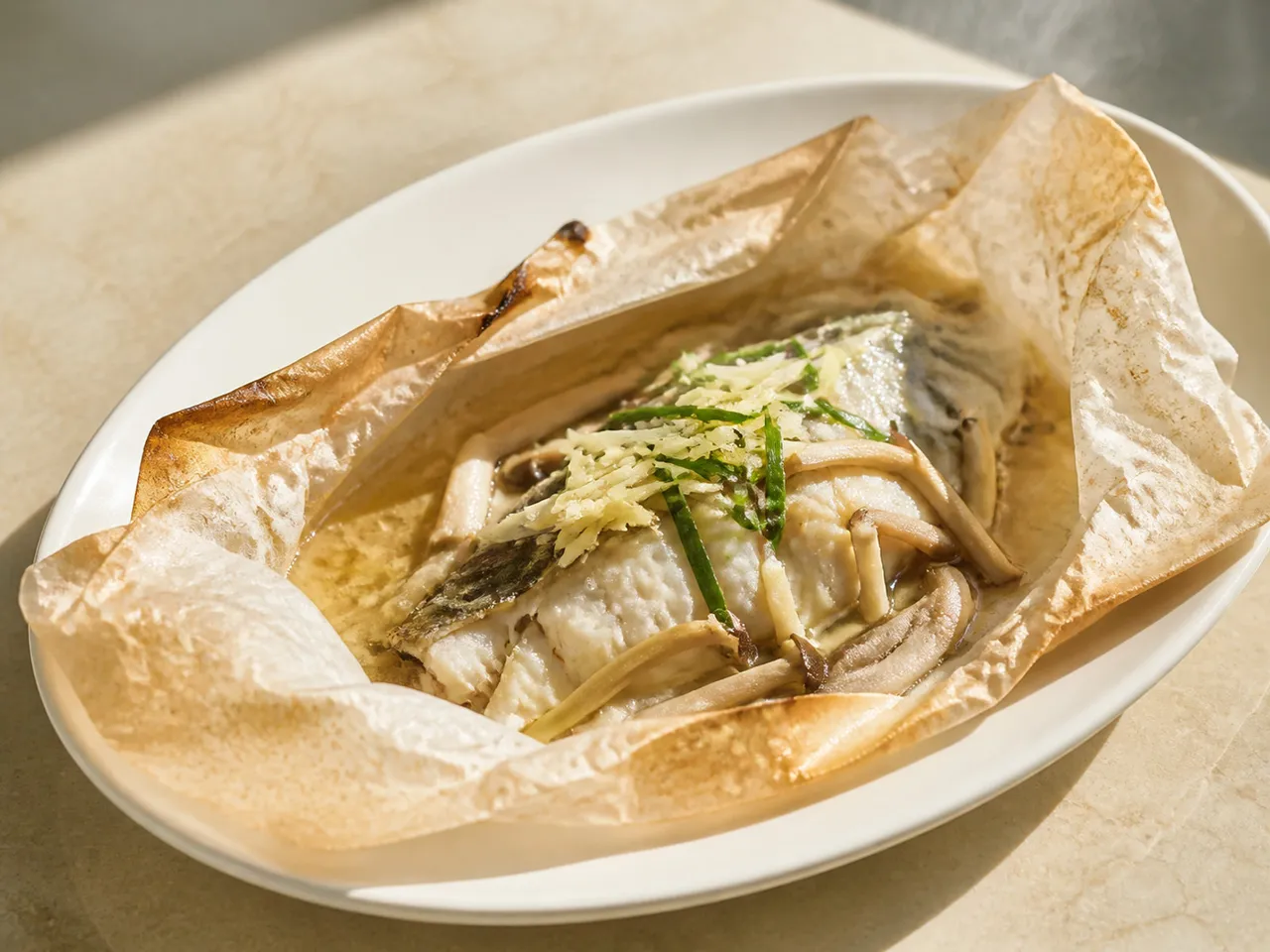 鸡枞菌纸包多宝鱼成品