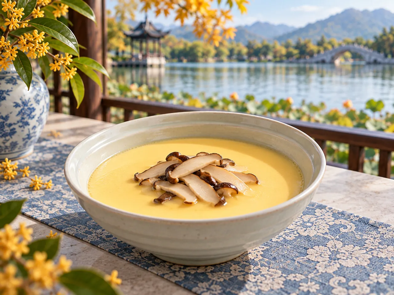 鸡枞菌水牛乳蒸蛋成品