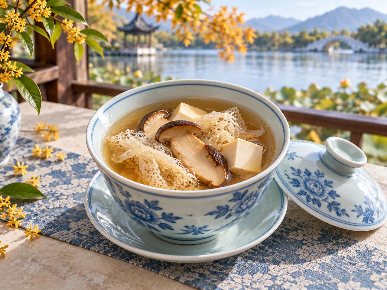 牛肝菌竹荪豆腐盅成品